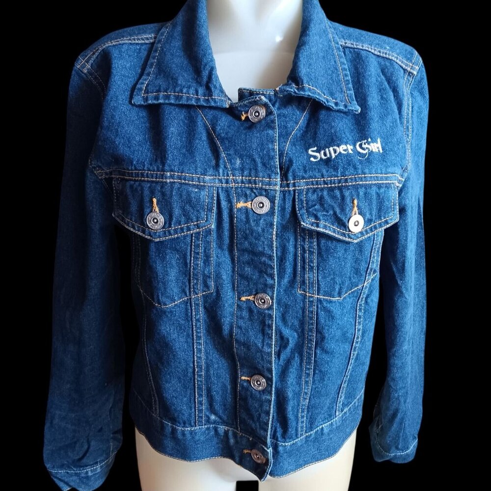 Medium True Vintage Denim Jacket Y2K Warner Bros Super Girl 100% Cotton 2001
